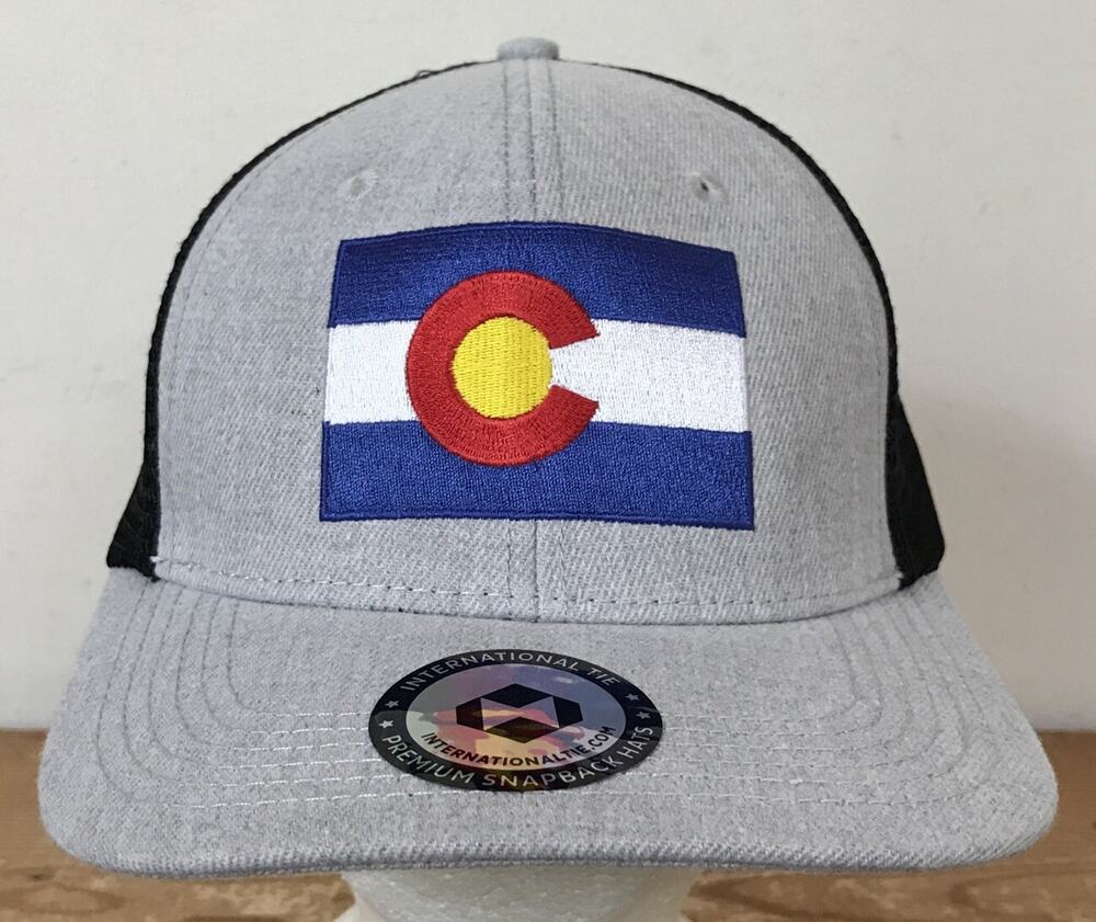 International Tie Premium SnapBack Gray Colorado State Flag Trucker Hat One Size